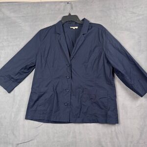Eileen‎ Fisher Navy Blue Cotton Stretch Button Front Blazer Jacket Large RN78121